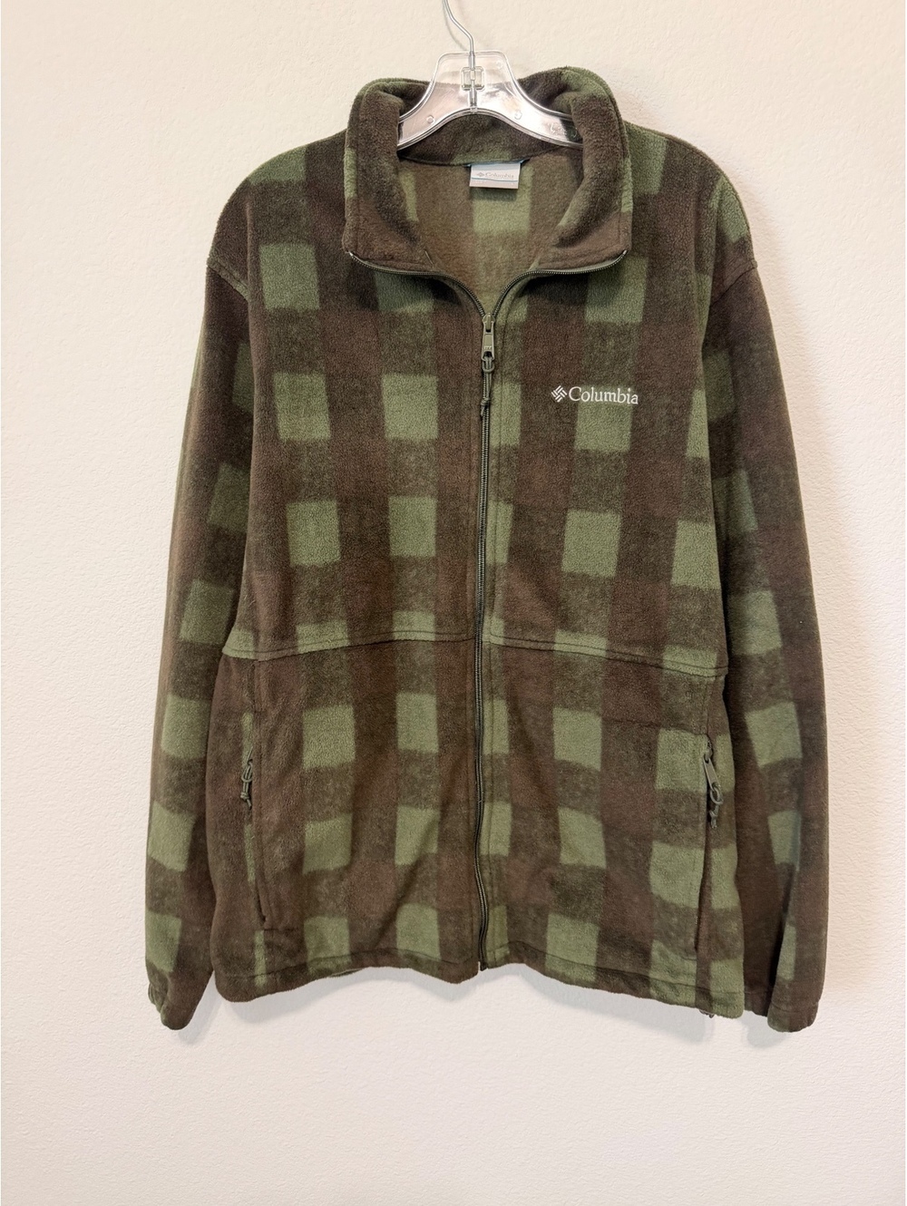 Columbia Green/Brown Check Long Sleeve Zip Up Fleece Jacket Men's Size L